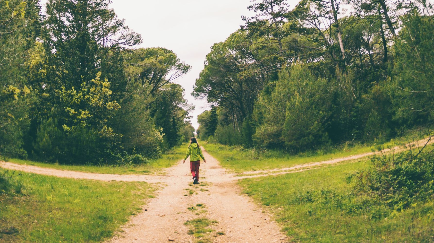 Eine Frau spaziert alleine im Wald